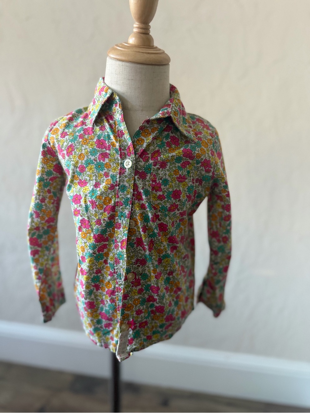 Cherokee Girls' Long-Sleeve Floral Button-Up Shirt - Pink & Yellow